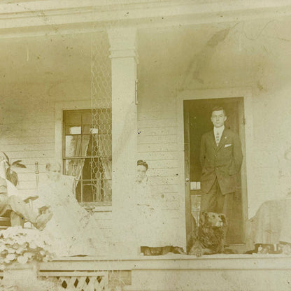 Early 1900s RPPC Portrait Family on Porch Rocking Chairs Dog PA9