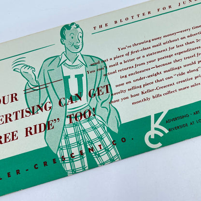 1940s Blotter Card Free Ride Advertising Keller-Crescent Co.  Evansville IN SC9