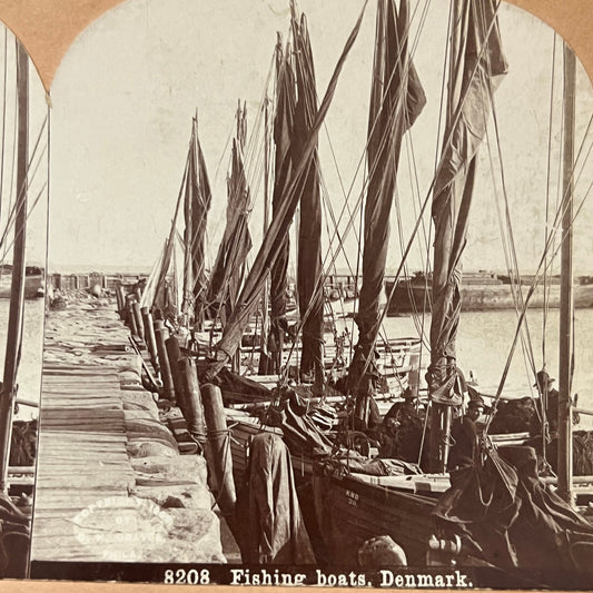 Fishing Boats Demark C.H. Graves Philadelphia Antique Stereoview Card H2-2