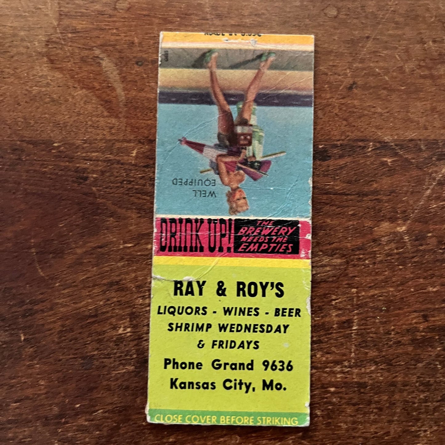 Ray & Roys Bar Kansas City MO PINUP Well Equipped Advertising Matchbook SA9-M12