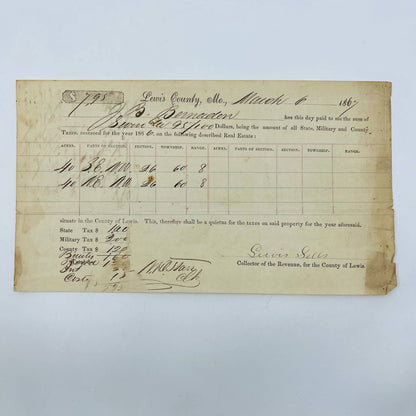 1867 Lewis County MO Tax Collection Receiprt Letterhead Billhead AA5