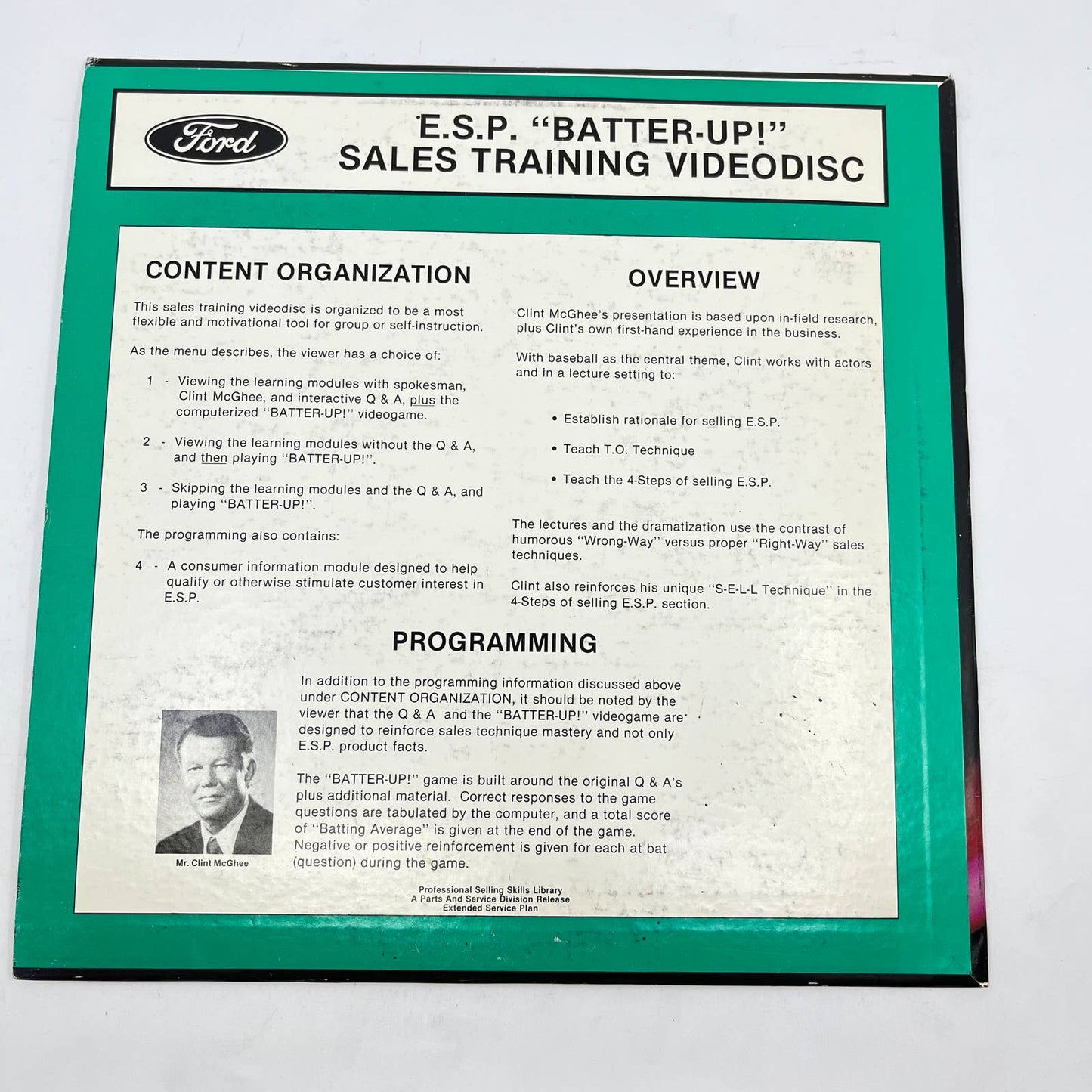 1982 Ford Promo Laserdisc Laser Disc E.S.P. Batter Up Sales Training Video TA3