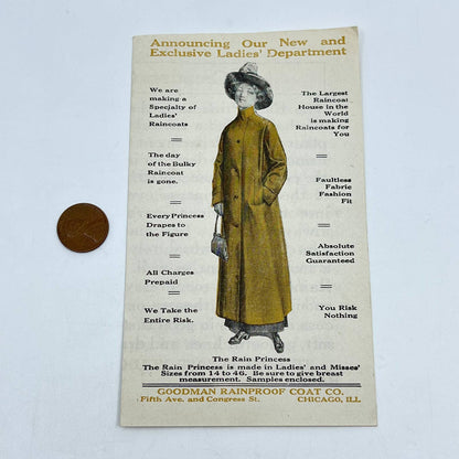 1912 Advertisement Leaflet Goodman Rainproof Coat Co. Ladies Dept Chicago IL SC5