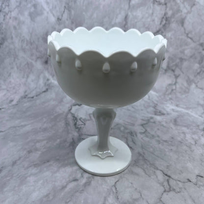 Vintage 7.5" Indiana Milk Glass Teardrop Footed Candy Dish Compote Bowl TE4