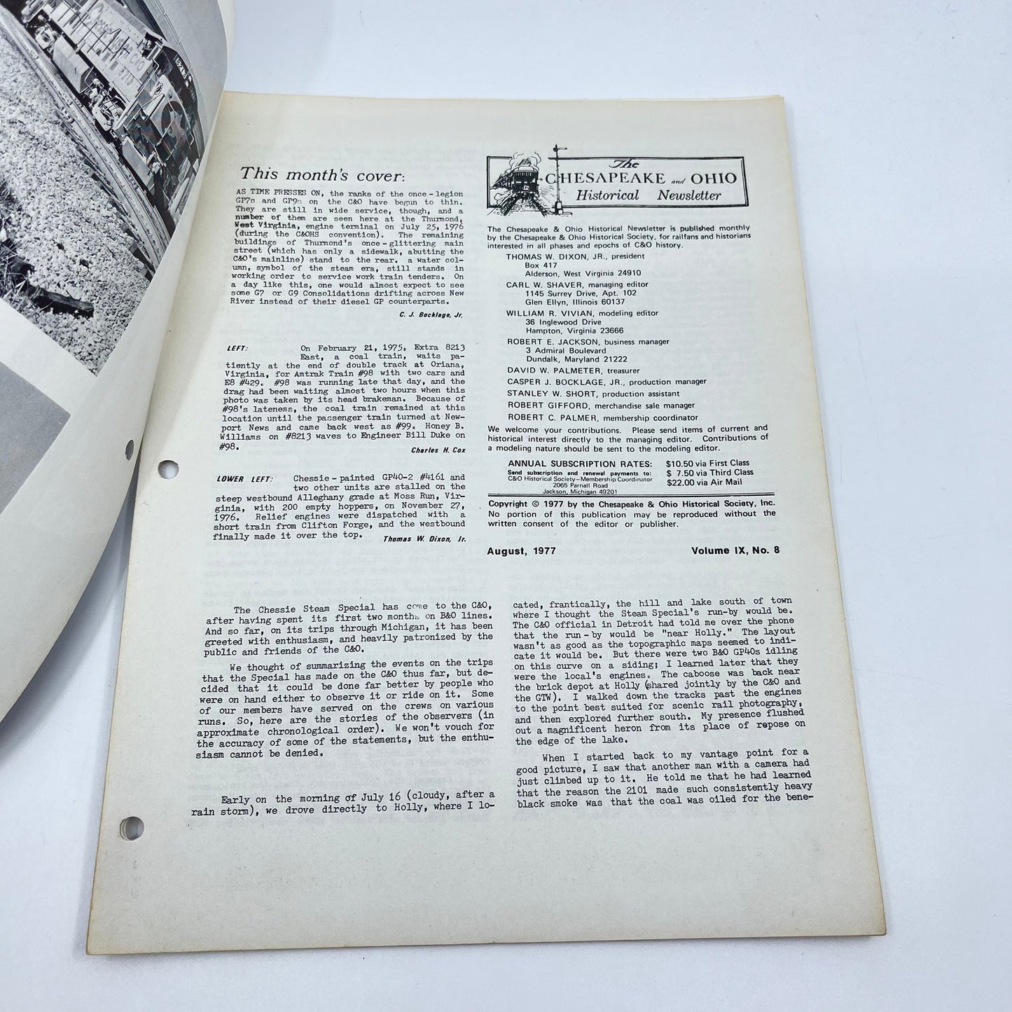1977 Aug Chesapeake and Ohio Historical Newsletter C&O RR Thomas Dixon WV M1-2