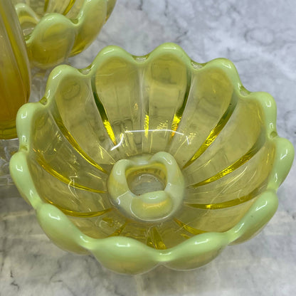 Fostoria Heirloom Opalescent Yellow Vaseline Glass Table Charm Set Glows TA9
