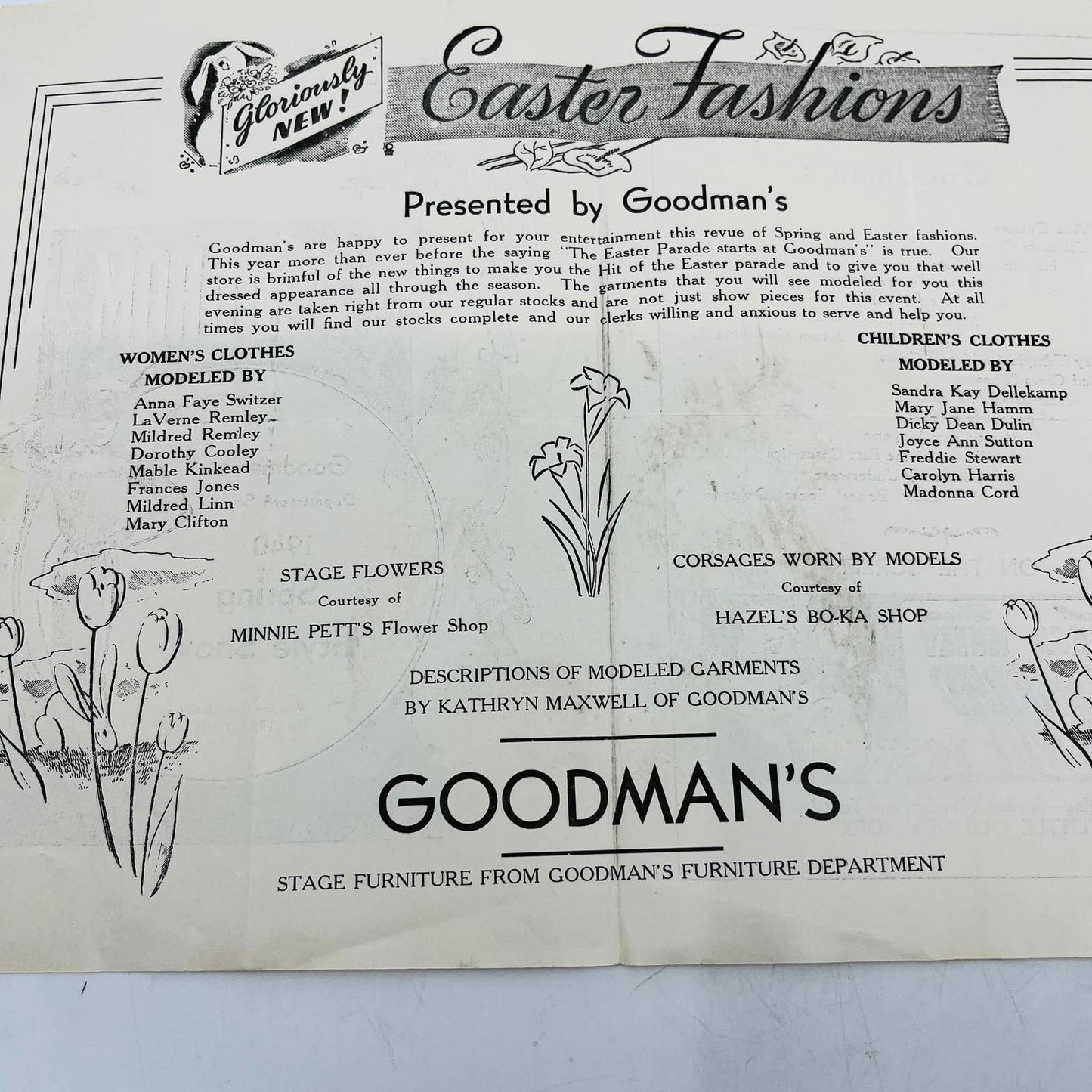 1940 Goodman’s Department Store Spring Style Show Easter Holiday Program C7