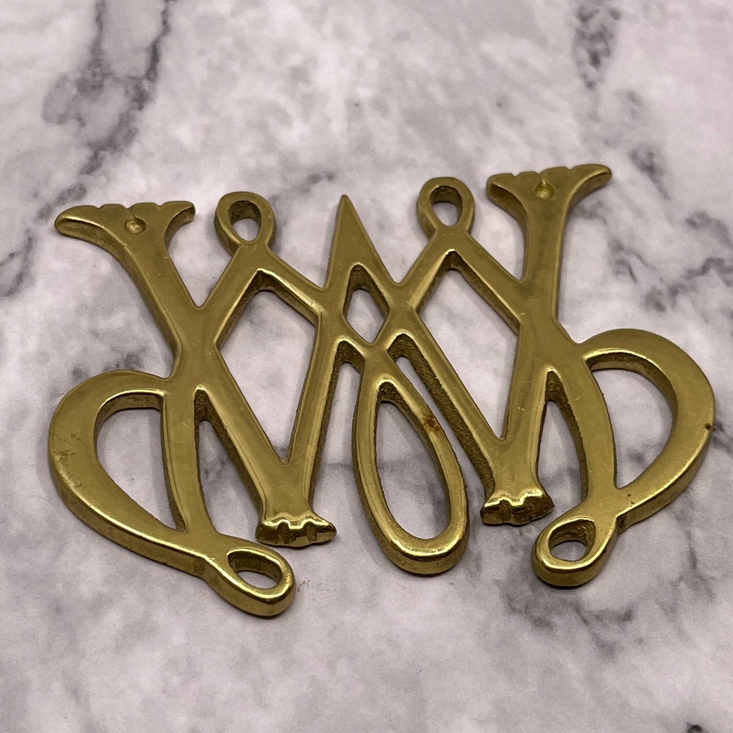 Vintage Brass William and Mary Cypher Trivet Medallion 3" SA2