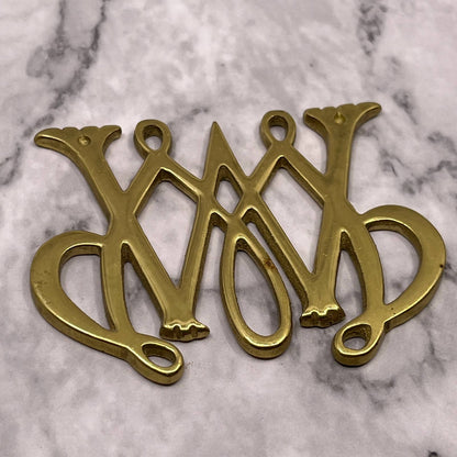 Vintage Brass William and Mary Cypher Trivet Medallion 3" SA2