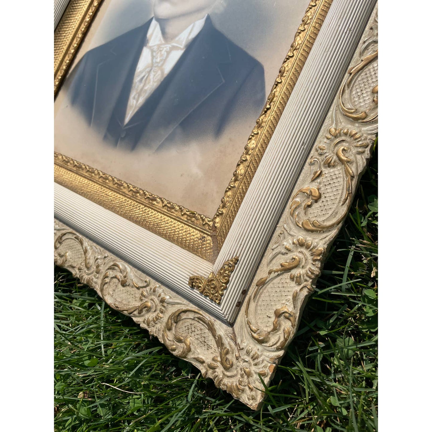 Antique c. 1890 WI Portrait of Man with Mustache in Ornate Frame