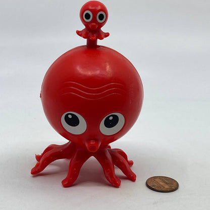1980s Wind Up Red Octopus & Baby Walker Toy Tested WORKS 4" TH7