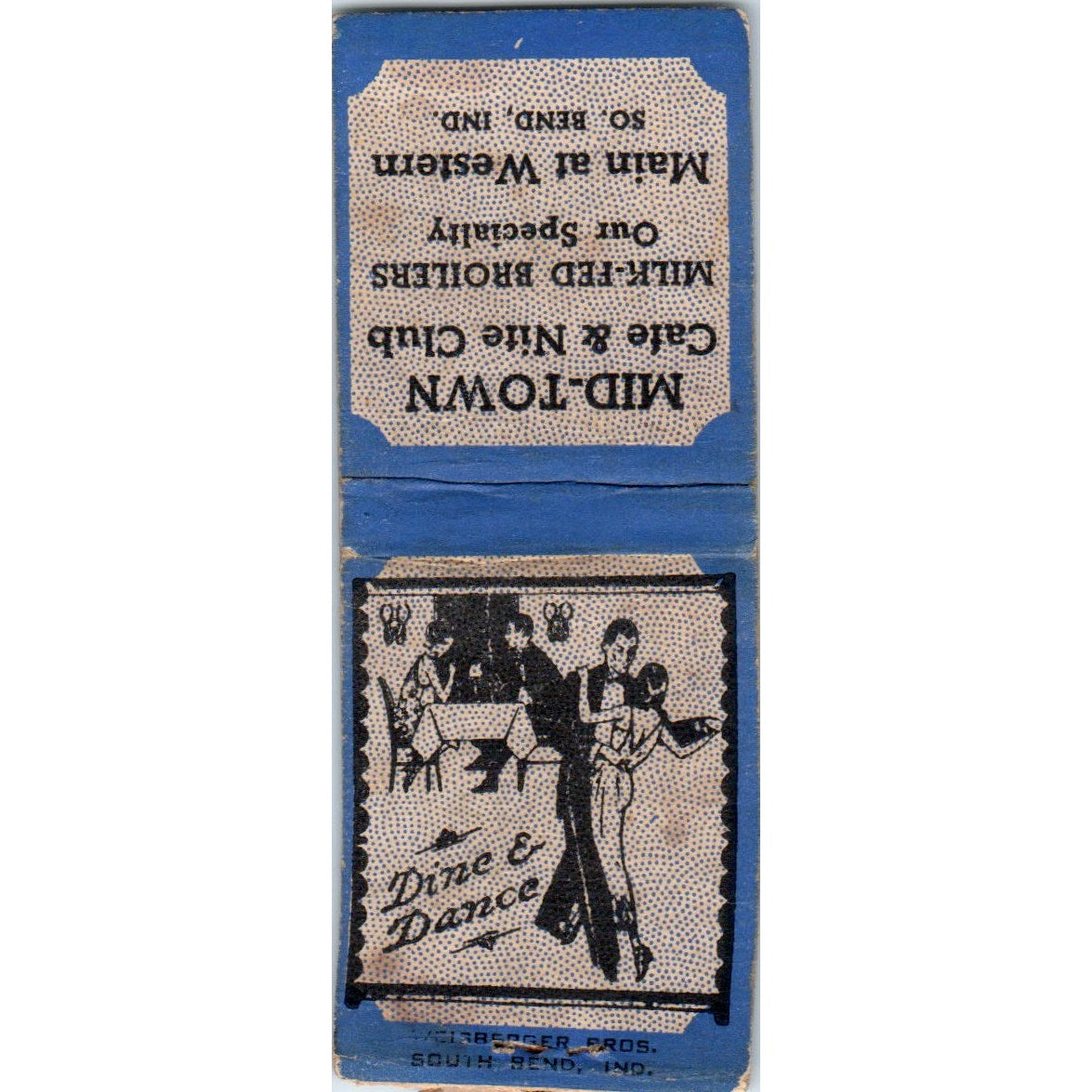 Mid-Town Cafe & Nite Club South Bend IN Advertising Matchbook Cover MM9-10