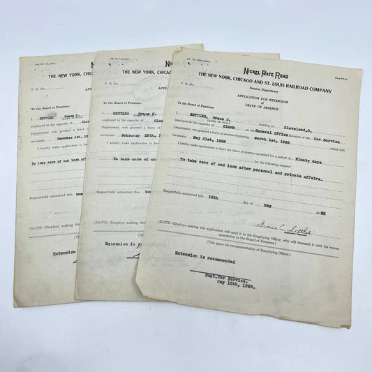 1927 New York, Chicago & St Louis Railroad Co. Leave of Absence Ext. Lot 3 AA9