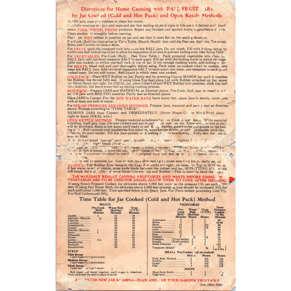 c1920 ORIGINAL Ball Jar Advertisement & Instructions Leaflet Canning AD6
