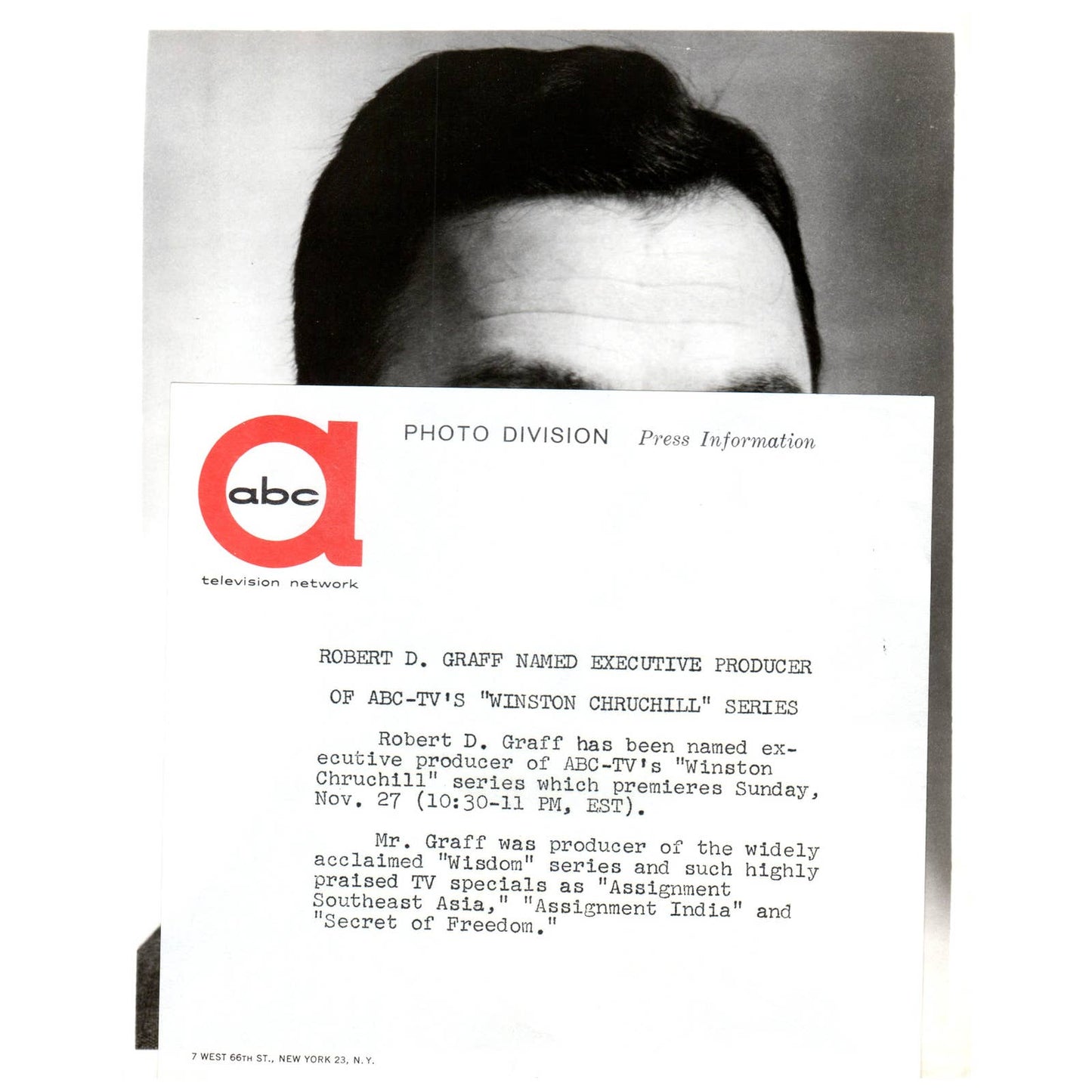 c1960 Press Photo Robert Graff Named Producer of ABC's Winston Churchill TJ7-2