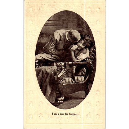 I Am A Bear For Hugging Victorian Couple Romance Original Postcard P2-8