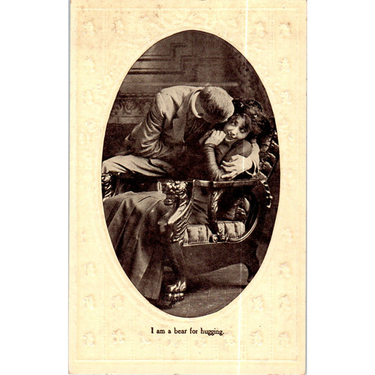 I Am A Bear For Hugging Victorian Couple Romance Original Postcard P2-8