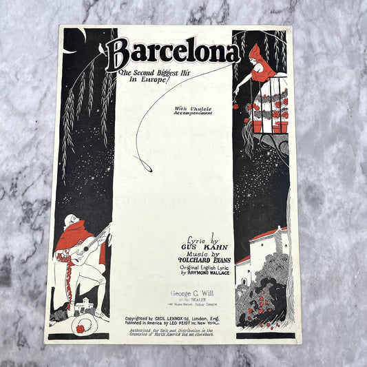 Barcelona Gus Kahn Tolchard Evans 1926 Sheet Music TK2-SM2