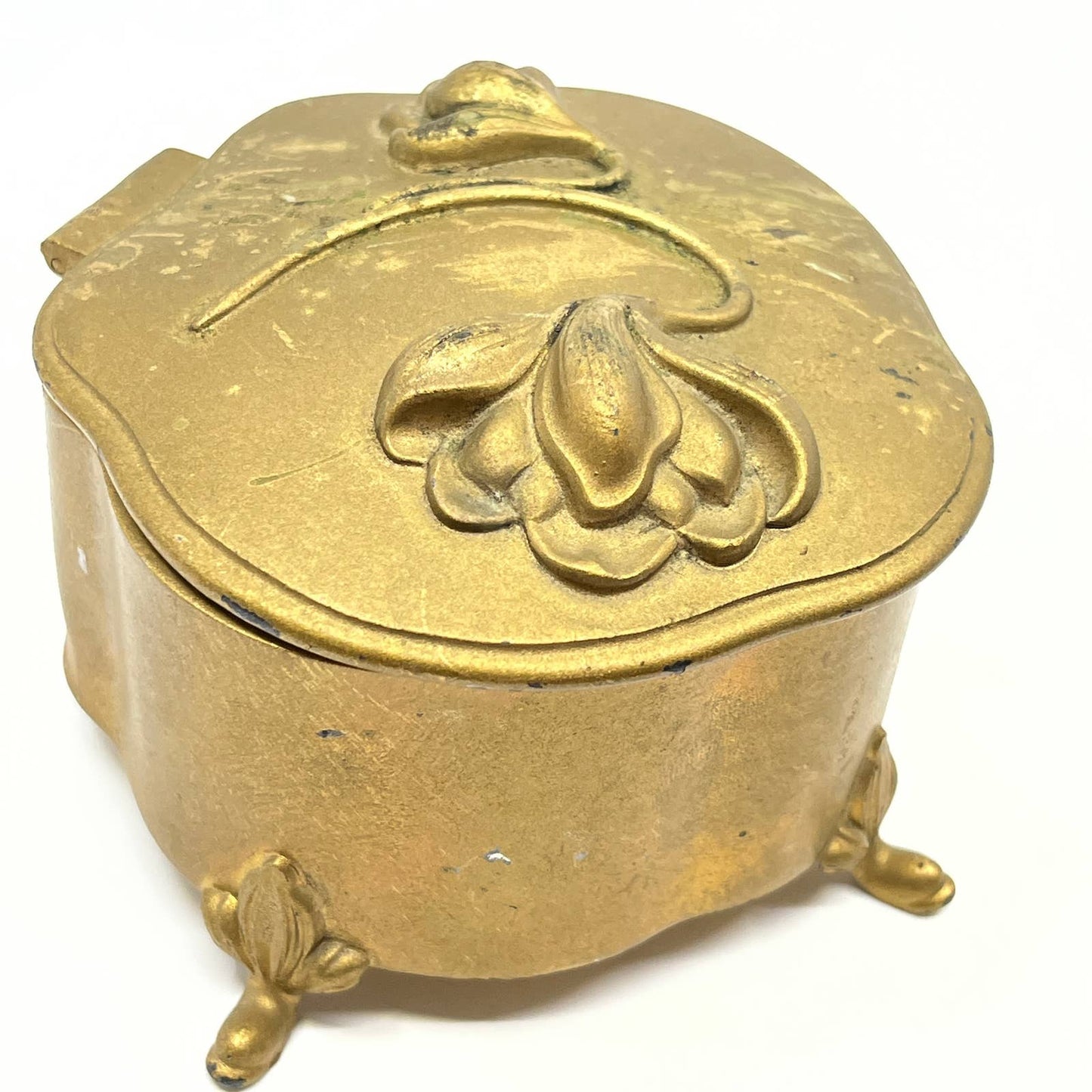 1904 Victor Gold Painted Silver Plate Footed Jewelry Trinket Box TF6