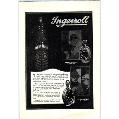 c1920 Harper's Magazine Ad - Ingersoll Radiolite Pocket Watches EA3