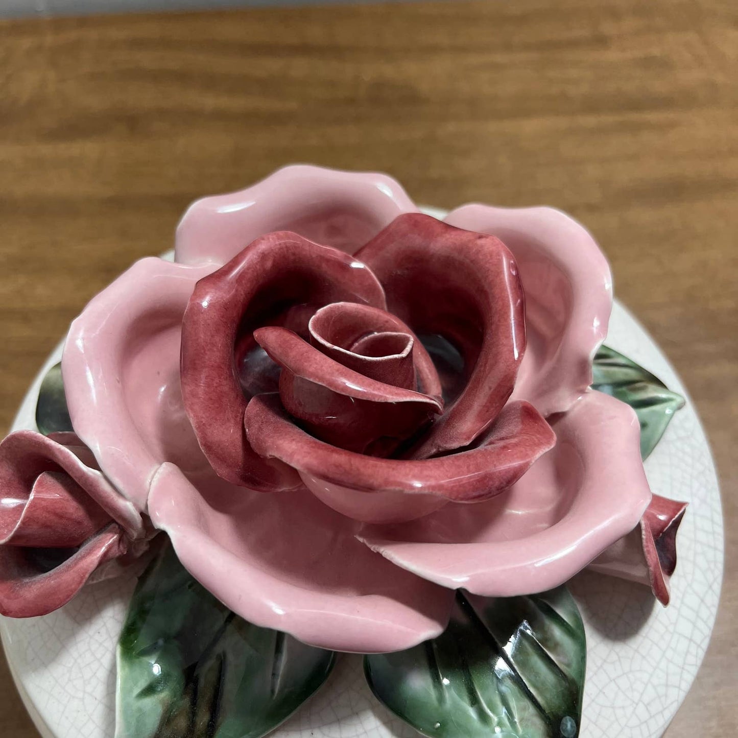 1950s Capodimonte Style Porcelain Bone China Candy/Jewelry Dish Pink Rose 6” TA3