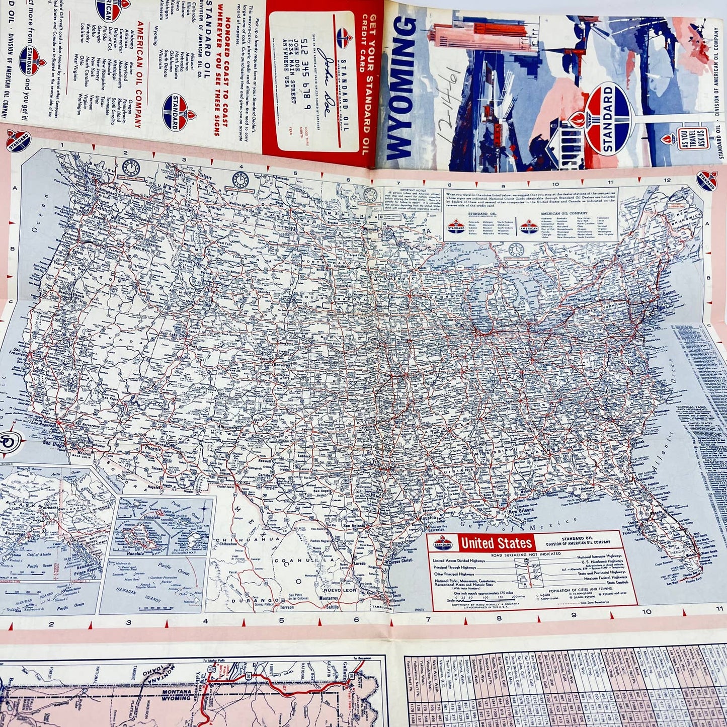 1961 Standard Oil Wyoming Fold Out Road Map TE1