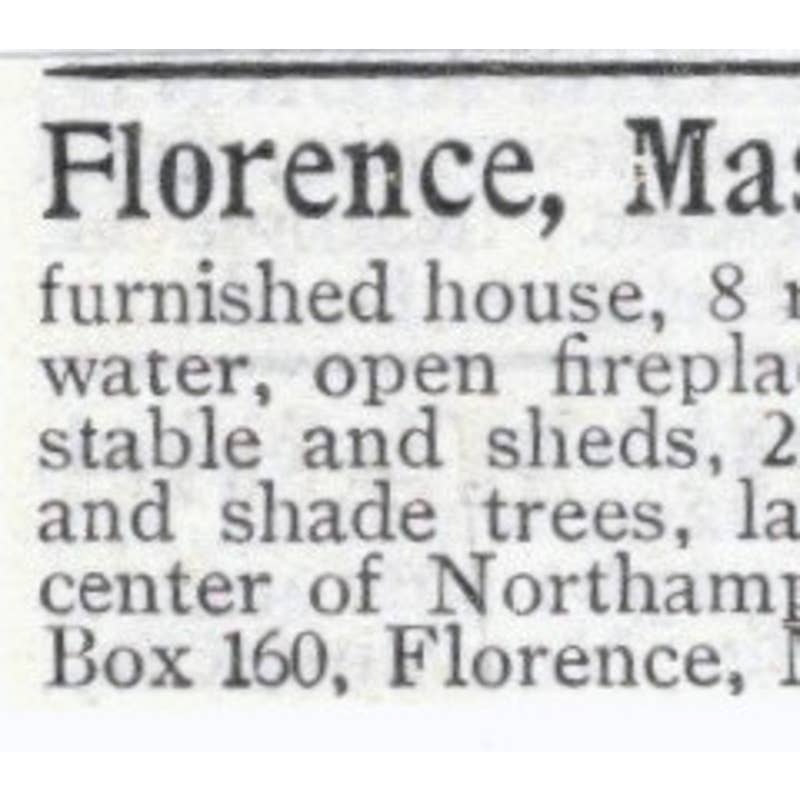 Florence Mass Home for Rent Northampton - 1903 Original Ad TJ8-7-8