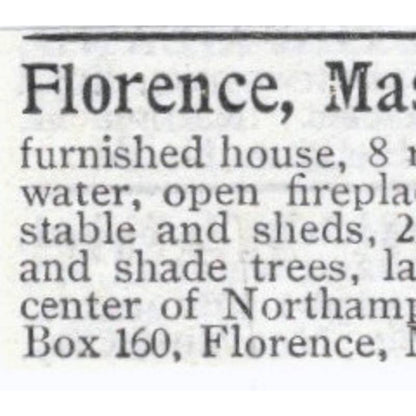 Florence Mass Home for Rent Northampton - 1903 Original Ad TJ8-7-8