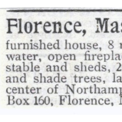Florence Mass Home for Rent Northampton - 1903 Original Ad AK5-S33