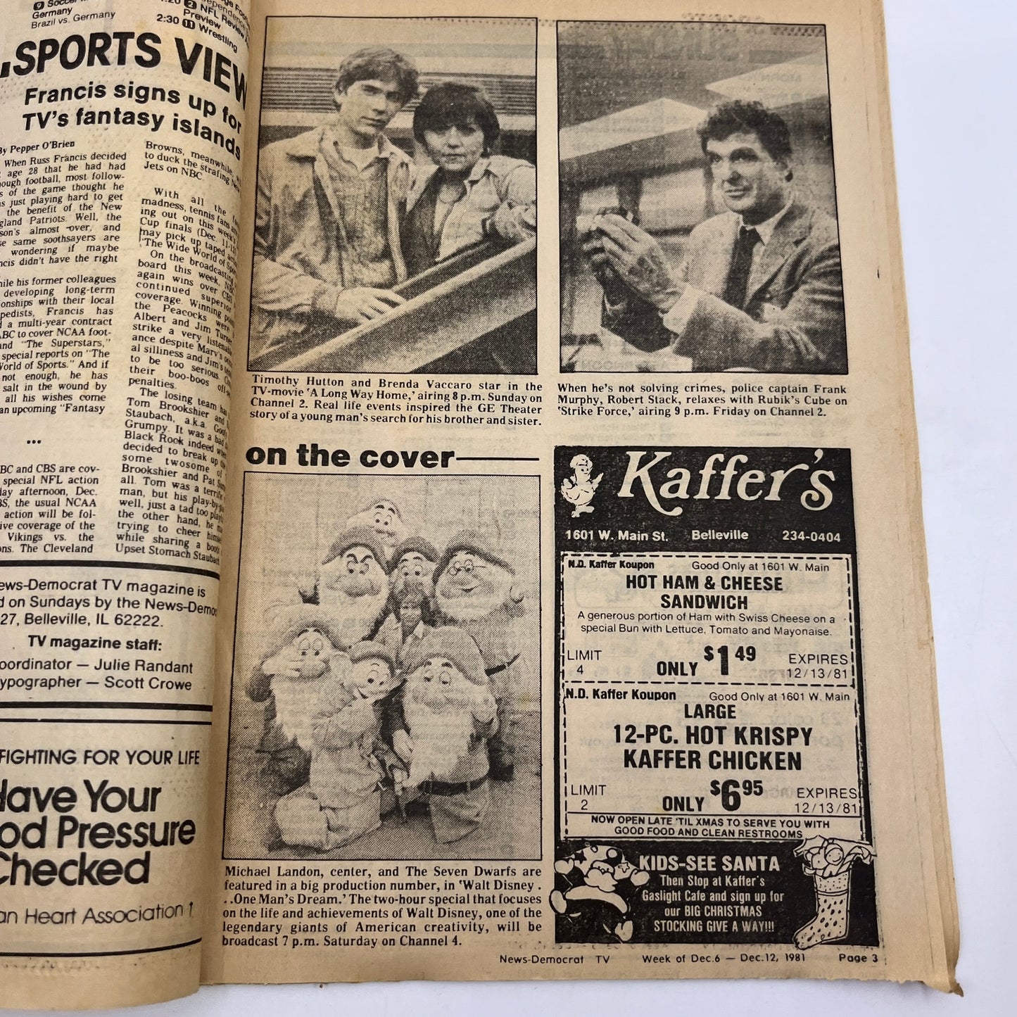 1981 Dec 6 Bellville IL News-Democrat TV Listings Magazine One Man's Dream L4-1