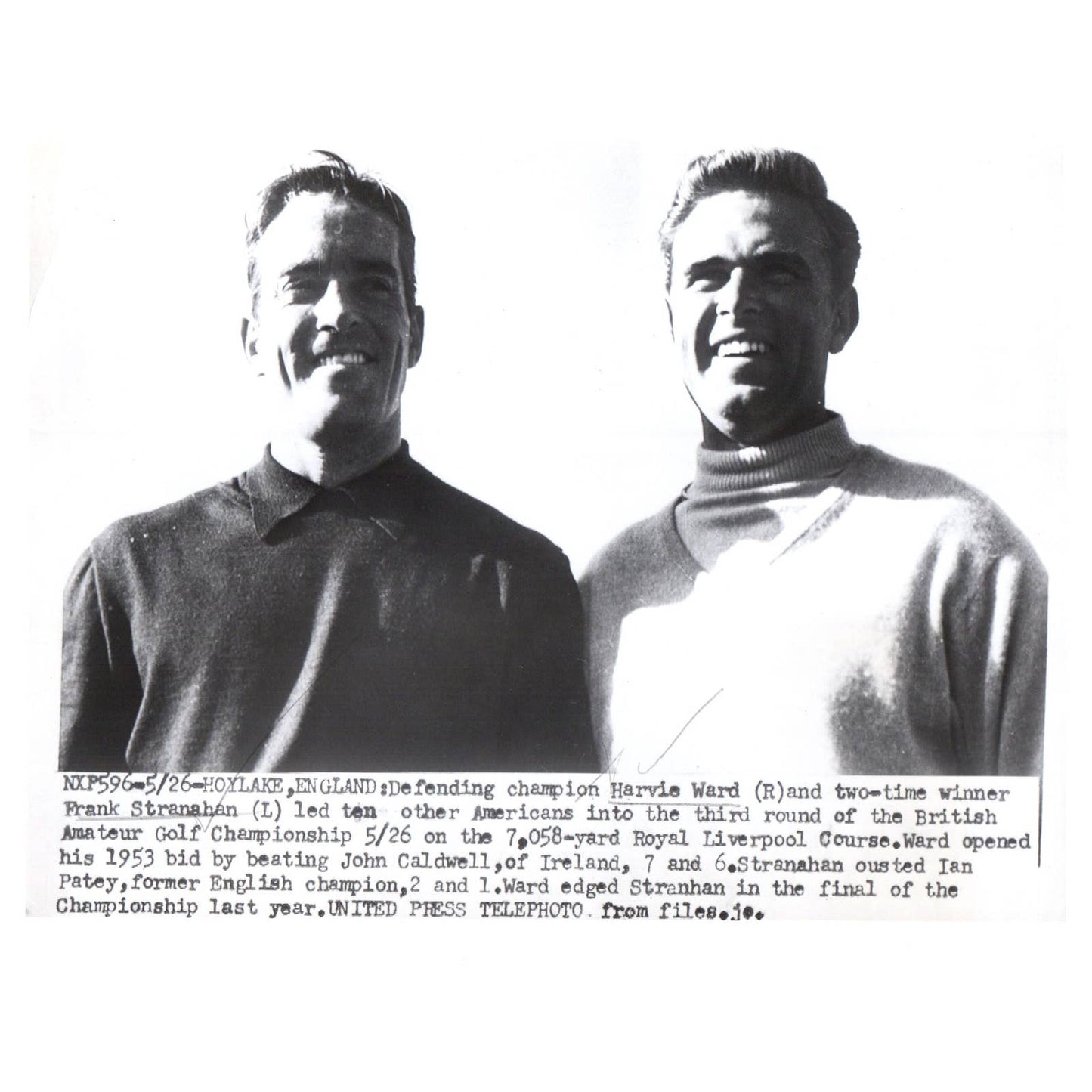 1953 Press Photo Frank Stranahan & Harvie Ward British Am Golf Champs 7x9" AD2