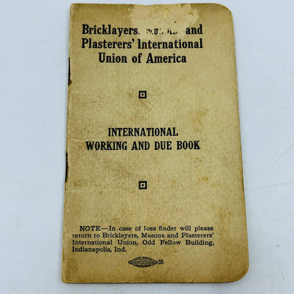 1912 Bricklayers, Masons and Plasterers Union Work & Due Book Indianapolis C13