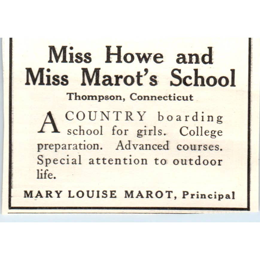 c1920 Harper's Magazine Ad - Miss Howe & Marot's School Thompson CT EA3-1