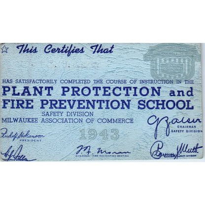 1948 Plant Protection and Fire Prevention School Card Carl W.K. Anderson SE5