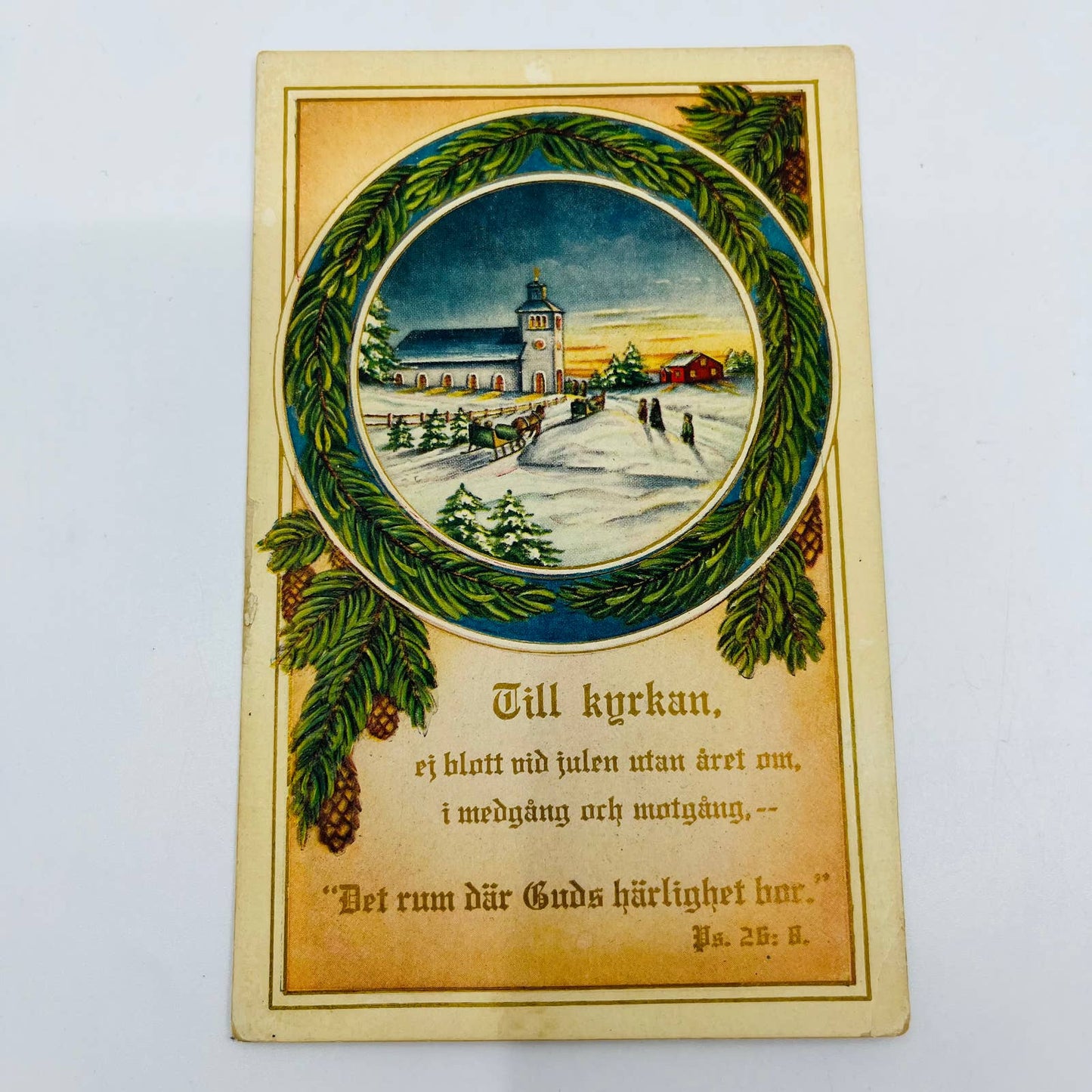 1912 Christmas Post Card PSALM 26:8 Whitney German Till Kurkan Church Snow PA4