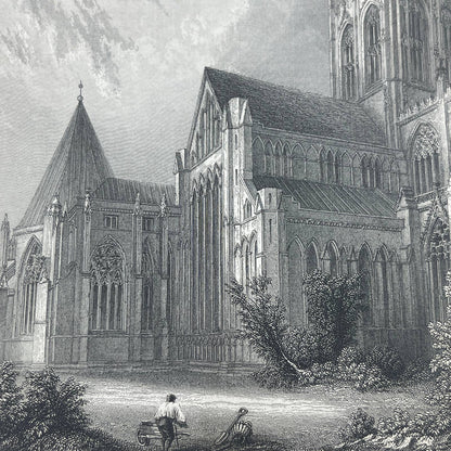 1836 Original Art Engraving York Cathedral View of Northern Transept AC6