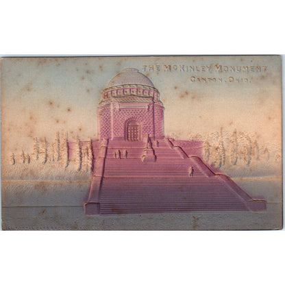 Antique Postcard Airbrushed, Embossed - The McKinley Monument Canton Ohio TD9