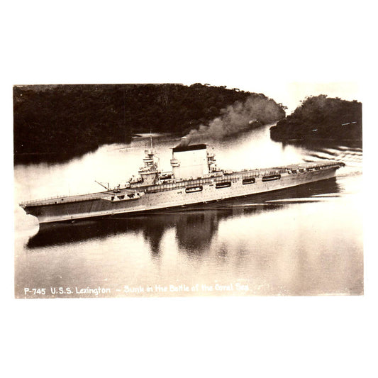 WWI USS Lexington Sunk in Battle of the Coral Sea - Original Postcard RPPC TJ8-4