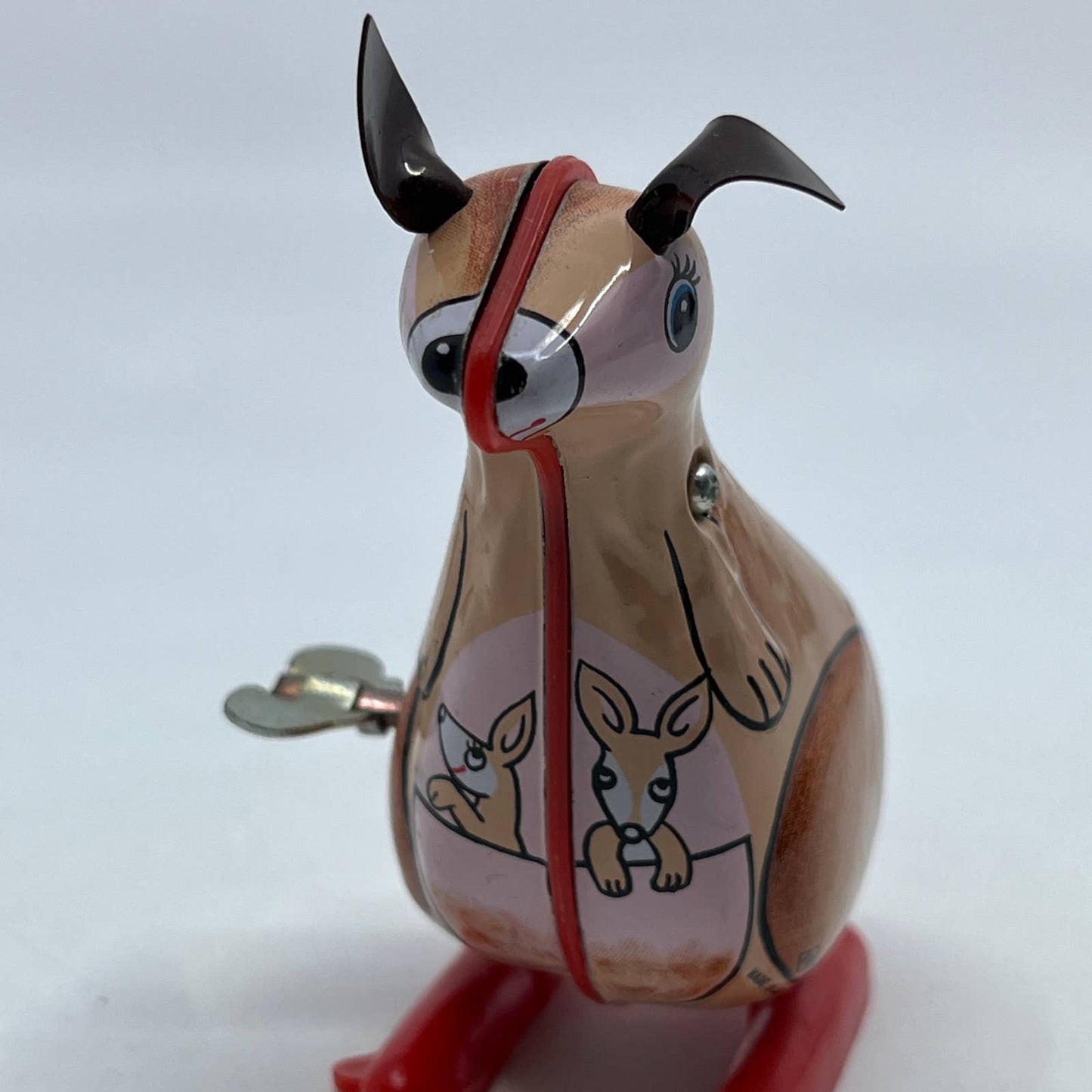 Vintage Wind-Up Tin Litho Toy Kangaroo, Yone Co. Japan Working 3” TD2