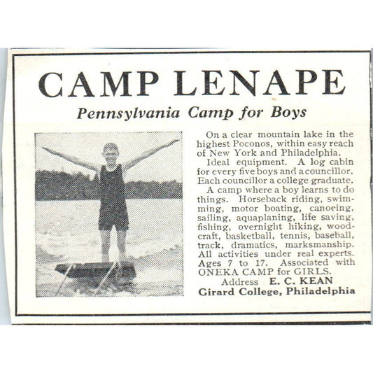 c1920 Harper's Magazine Ad - Camp Lenape E.C. Kean Girard College PA EA3-2