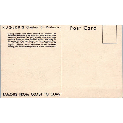 Vintage Postcard Kugler's Chestnut Street Restaurant Interior Philadelphia TI1-1
