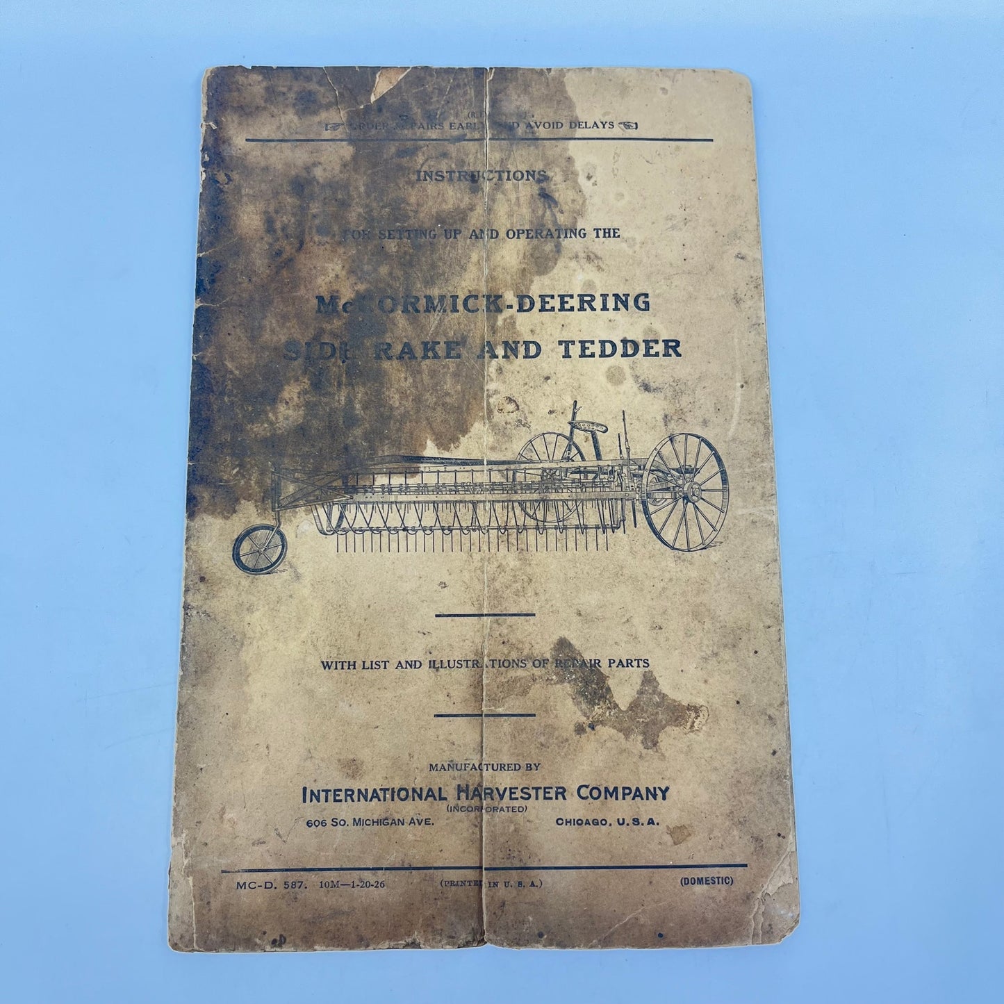 1926 McCormick Deering Side Rake and Tedder Owners Manual IH L4-5