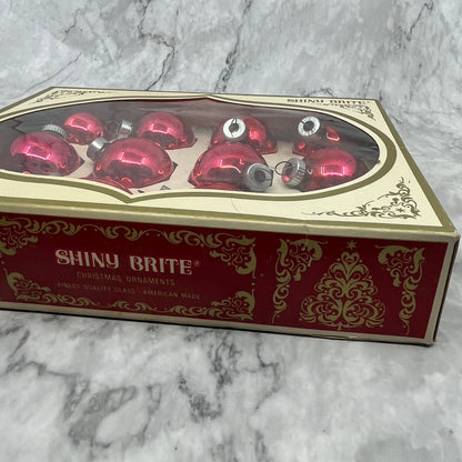 Shiny Brite 12 Vintage 1 3/4" Mercury Glass Ornaments Original Box Red/Pink TJ9