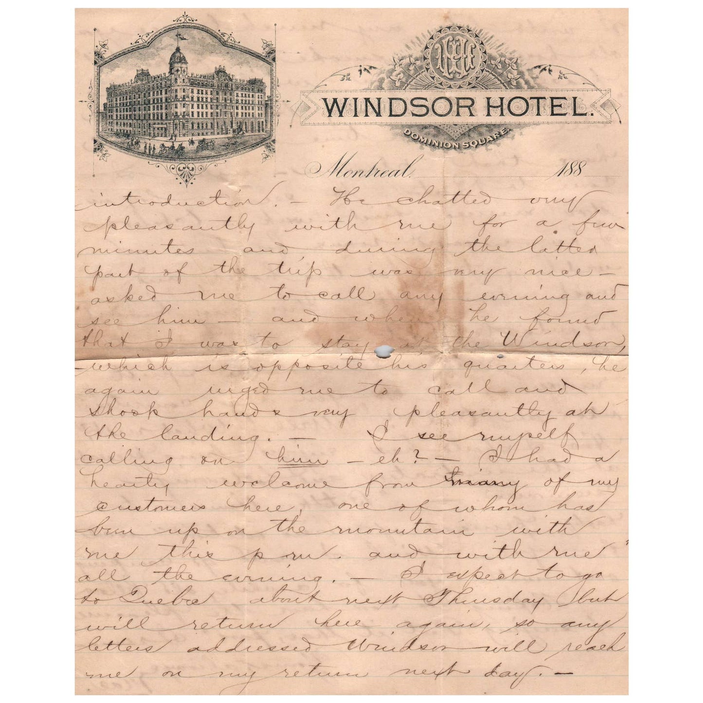 1881 Windsor Hotel Montreal Envelope and 3 Page Letter Willis R. Russ Esq SE4