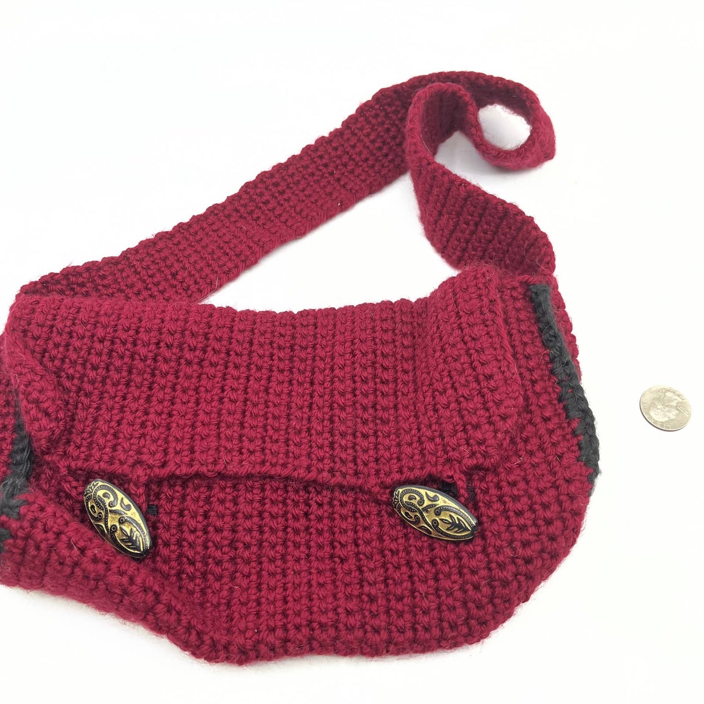 Vintage Handmade Crocheted Maroon Red Purse Handbag 10” TG1