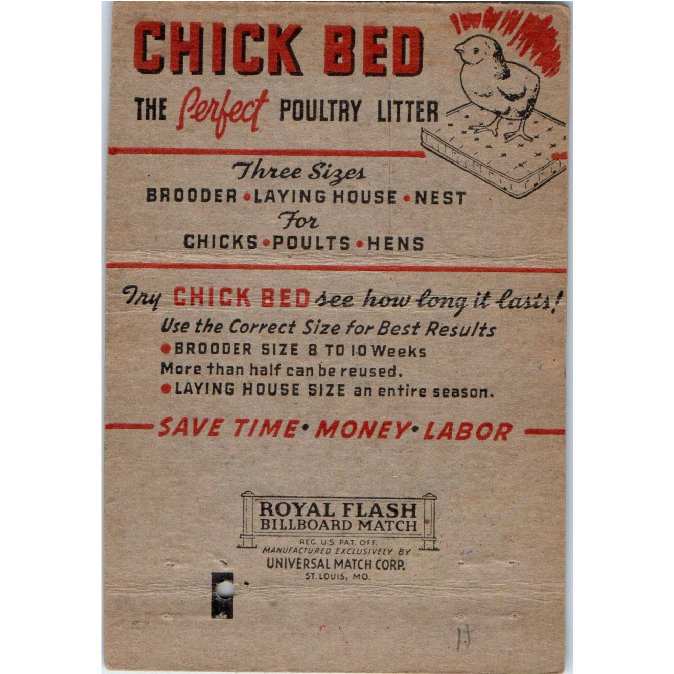 Chick Bed Company Cedar Rapids Iowa Advertising Matchbook Cover SA6-M5