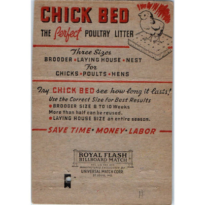 Chick Bed Company Cedar Rapids Iowa Advertising Matchbook Cover SA6-M5