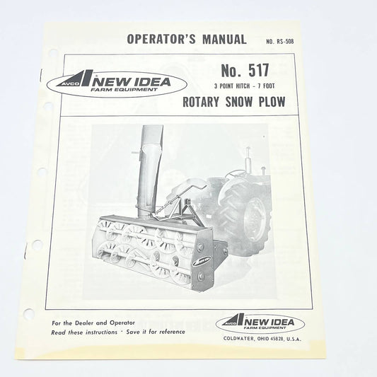 Original 1974 New Idea No. 517 Three Point Hitch 7" Rotary Snow Plow Manual TB9