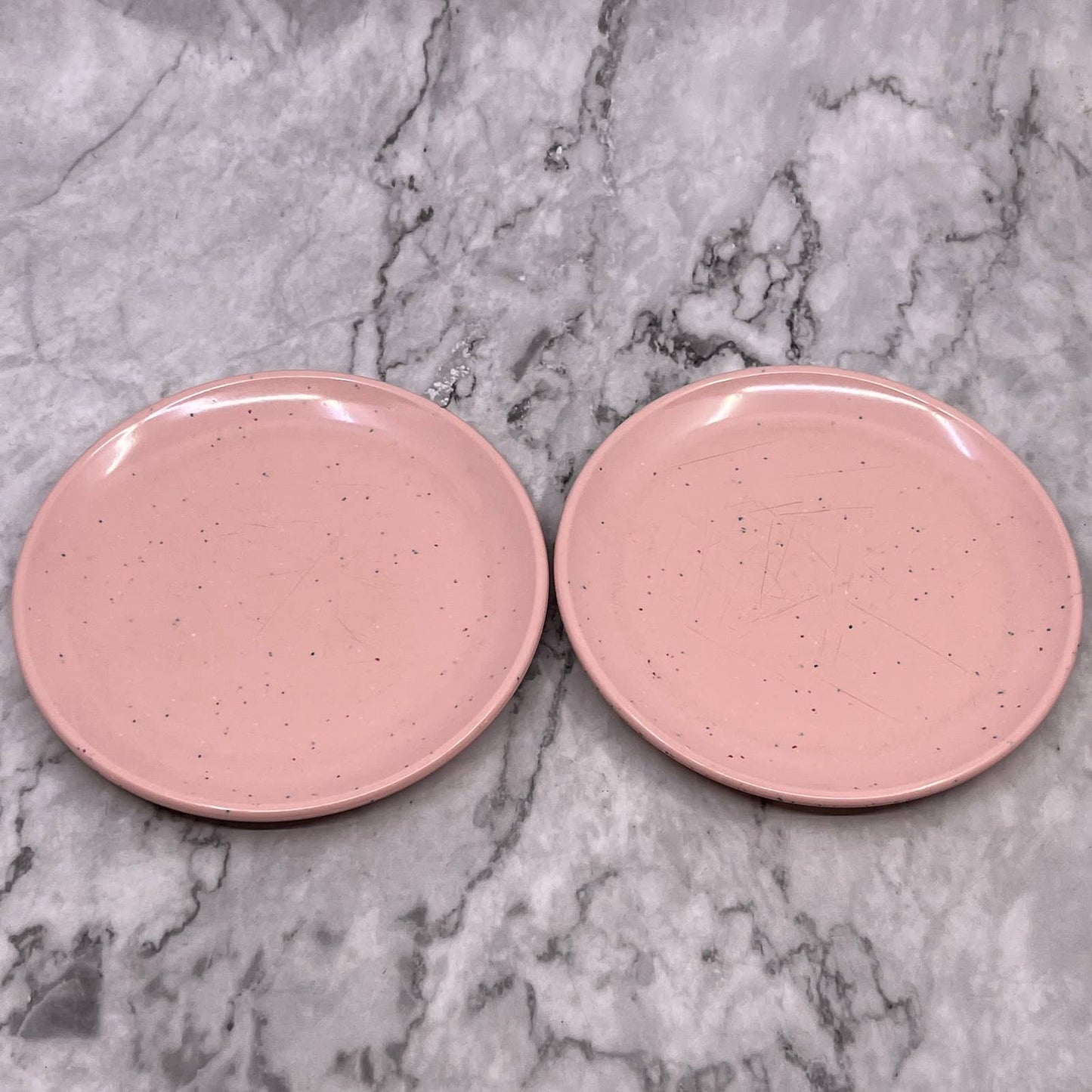 MCM Imperial Ware Speckled Confetti Pink Dessert Plate Set Melmac Malamine TA3