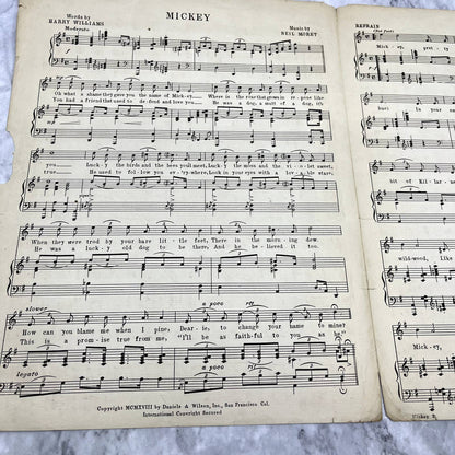 Mickey - Harry Williams Neil Moret 1918 Sheet Music TK2-SM2